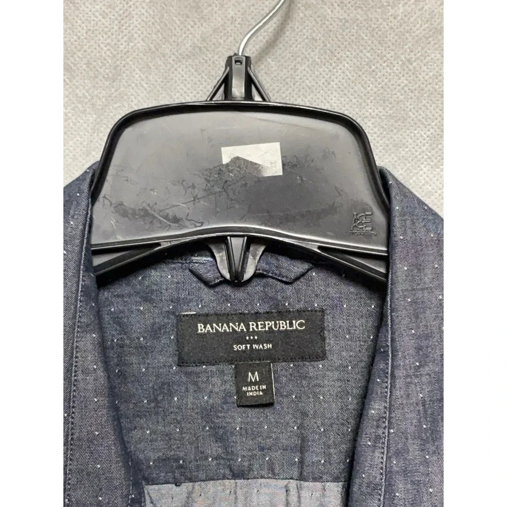 Banana‎ Republic Shirt Men M Geometric Chambray Denim Soft Wash Flecked Casual